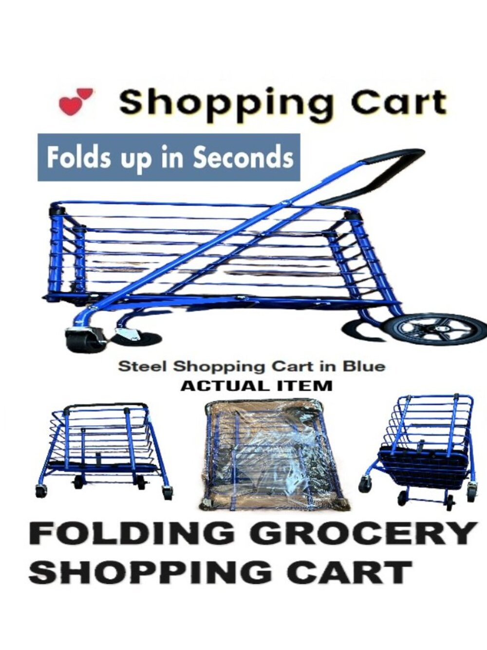 🛑 SHOPPING CART 🆒 Folding ➕ TROLLEY Utility CARRIER Steel Rolling 💸BUY NOW‼️